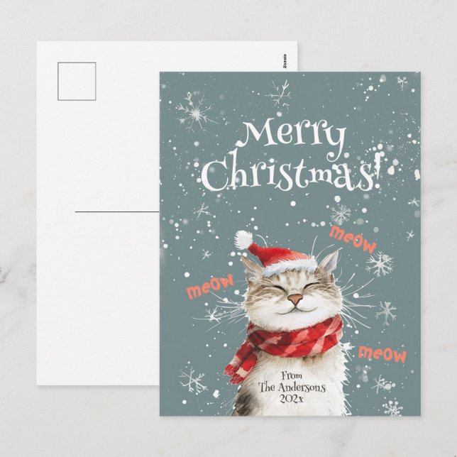 Carte postale Joyeux Chat Joyeux Noël (Devant / Derrière)