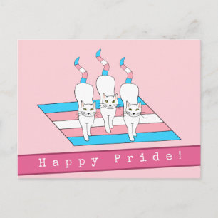 Carte Postale Joyeux chats de fierté avec drapeau transgenre