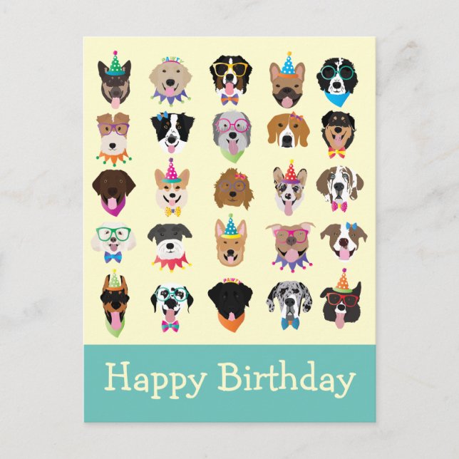 Carte Postale Joyeux Chien d'Anniversaire Face À Des Animaux Vai (Devant)