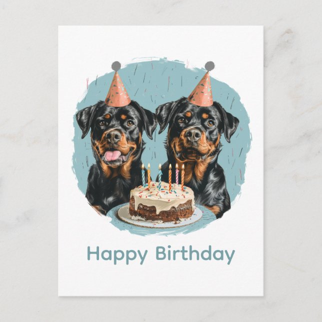 Carte Postale Joyeux chien Rottweiler d'anniversaire (Devant)