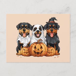 Carte Postale Joyeux chien Rottweiler Halloween Jack-o'-lantern