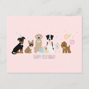 Carte Postale Joyeux Chiens de fête d'anniversaire rose