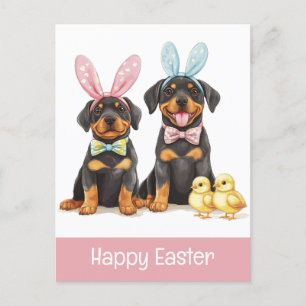 Carte Postale Joyeux Chiens de Pâques Rottweiler Des Oreilles Bu