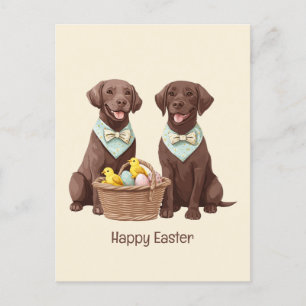 Carte Postale Joyeux Chiens de récupération de chocolat de Pâque