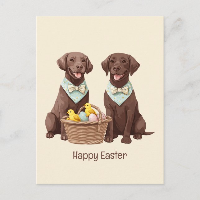 Carte Postale Joyeux Chiens de récupération de chocolat de Pâque (Devant)