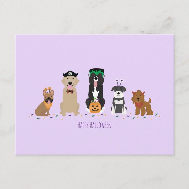 Carte Postale Joyeux Chiens d'Halloween violet (Devant)