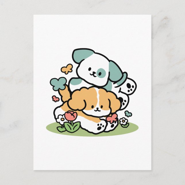 Carte Postale Joyeux Chiots Arrivés En Mai - Kawaii Dog Art (Devant)