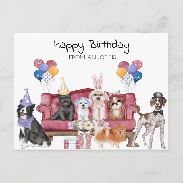 Carte Postale Joyeux Chiots mignons d'anniversaire (Devant)