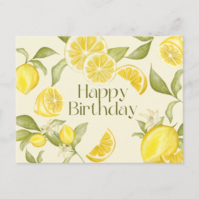 Carte Postale Joyeux citrons aquarelle d'anniversaire, fleurs de (Devant)