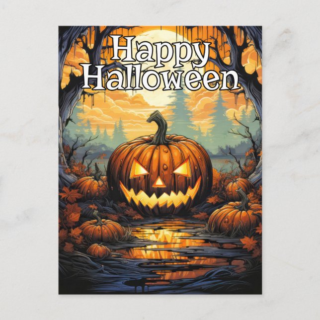 Carte Postale Joyeux Citrouille d'Halloween (Devant)