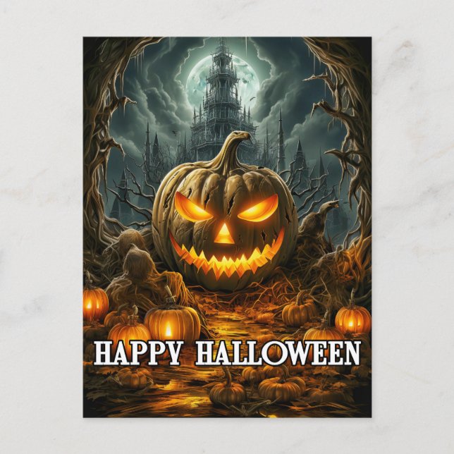 Carte Postale Joyeux Citrouille d'Halloween sous le clair de lun (Devant)