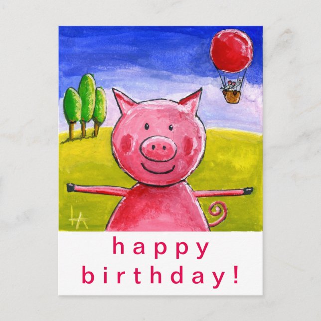 Carte Postale Joyeux Cochon Joyeux anniversaire (Devant)