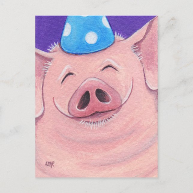 Carte Postale Joyeux Cochon Portant Un Casquette De Parti Illust (Devant)