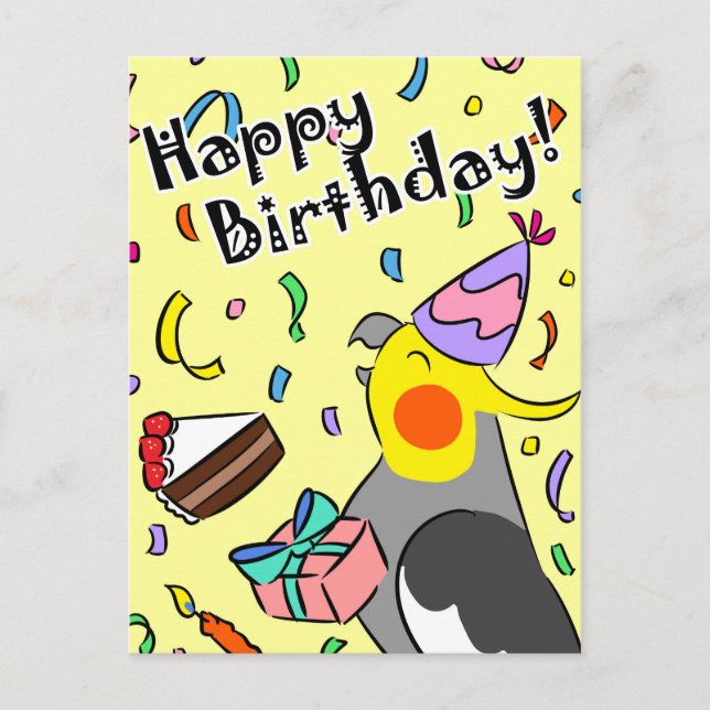 Carte Postale Joyeux Cockatiel d'anniversaire (Devant)