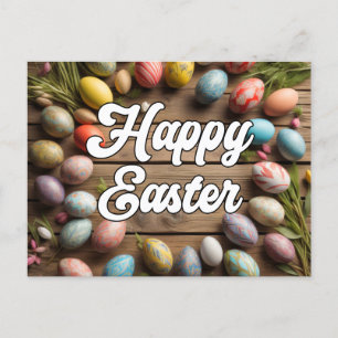 Carte Postale Joyeux Collage des fleurs et des oeufs de Pâques