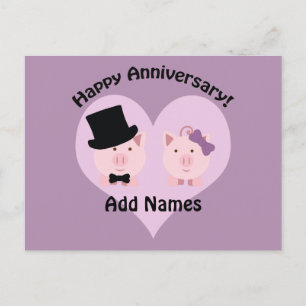 Carte Postale Joyeux couple de cochons à l'anniversaire