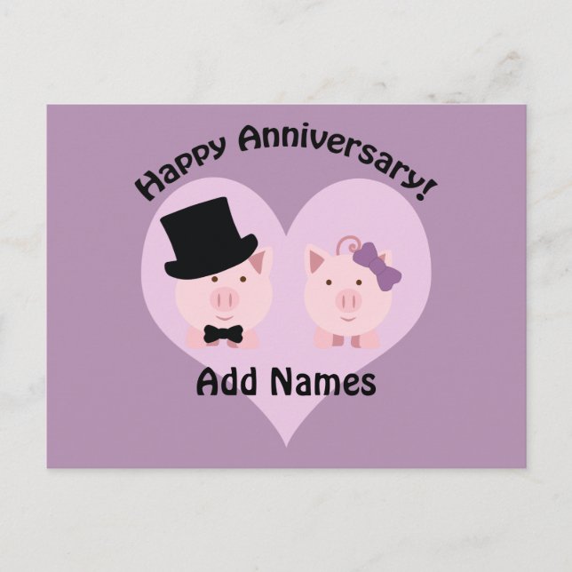 Carte Postale Joyeux couple de cochons à l'anniversaire (Devant)