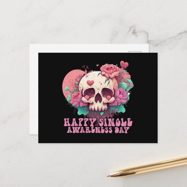 Carte Postale Joyeux crâne de Valentines de la Journée de sensib (Devant/Arrière en situation)