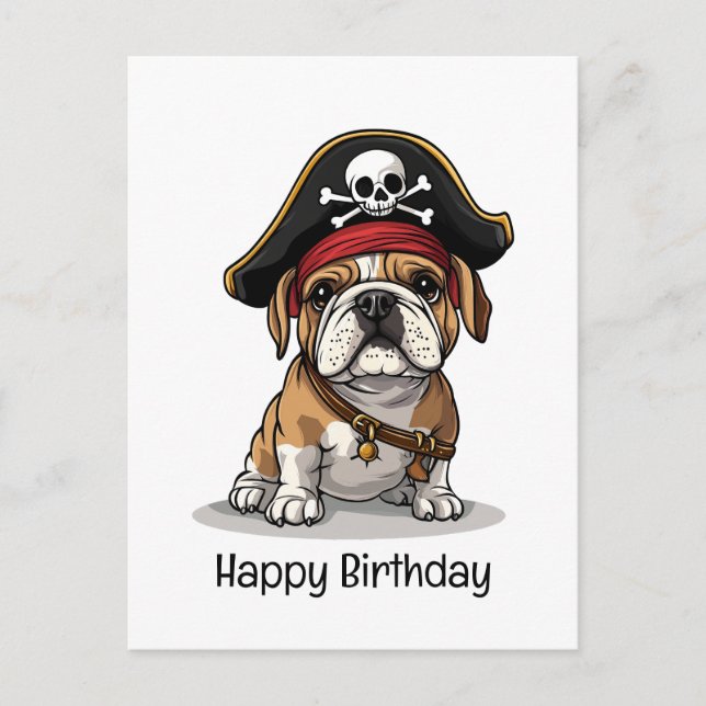 Carte Postale Joyeux crâne Pirate anglais Bulldog Birthday (Devant)