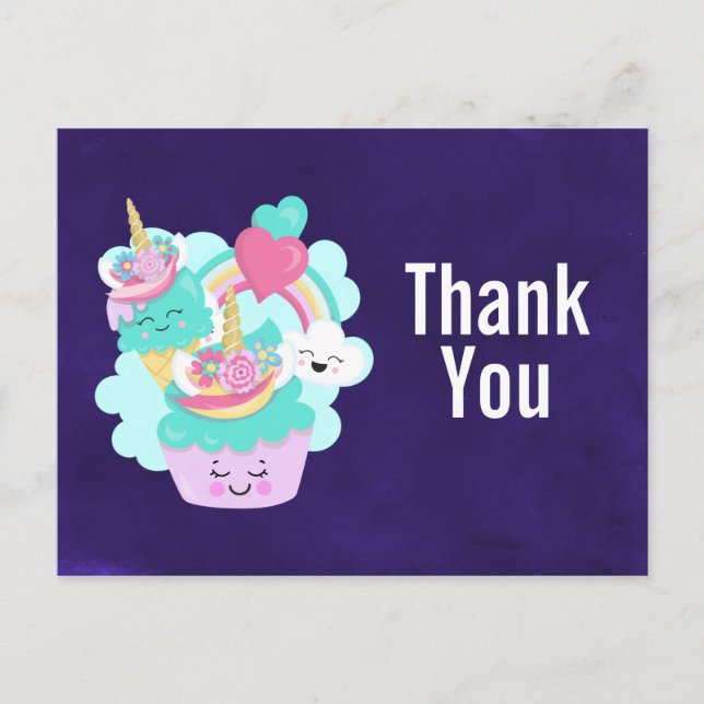 Carte Postale Joyeux Cupcake et crème glacée Anniversaire Merci (Devant)