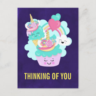 Carte Postale Joyeux Cupcake et crème glacée Pensez à vous