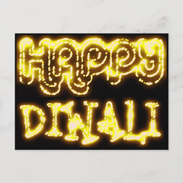Carte Postale Joyeux Diwali Jaune Golden Lights Typographie Nuit (Devant)