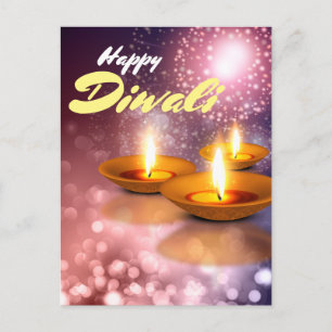 Carte Postale Joyeux Diwali Lampes feux d'artifice arrière - pla