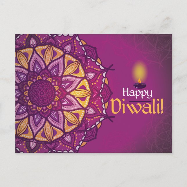 Carte Postale Joyeux diwali violet rangoli ornemental (Devant)