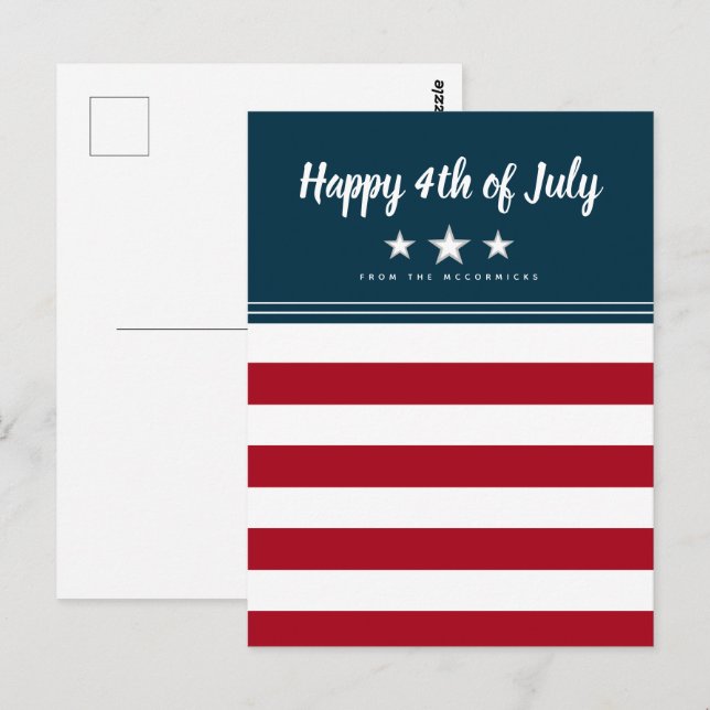 Carte Postale Joyeux drapeau 4 juillet américain personnalisé (Devant / Derrière)