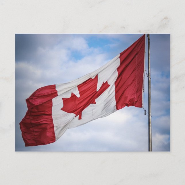 Carte Postale Joyeux drapeau canadien rouge et blanc de la fête  (Devant)