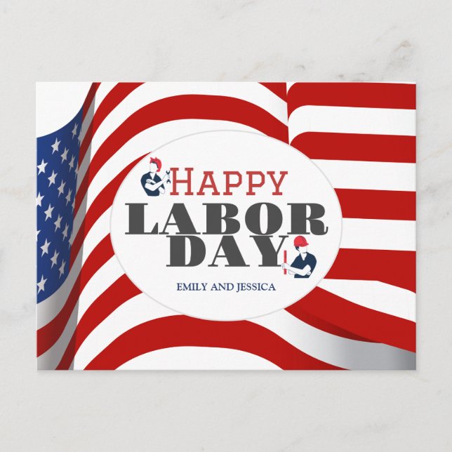 Carte Postale Joyeux drapeau patriotique de la fête du travail a (Devant)