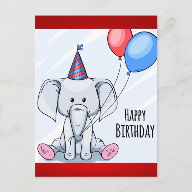 Carte Postale Joyeux éléphant d'anniversaire (Devant)