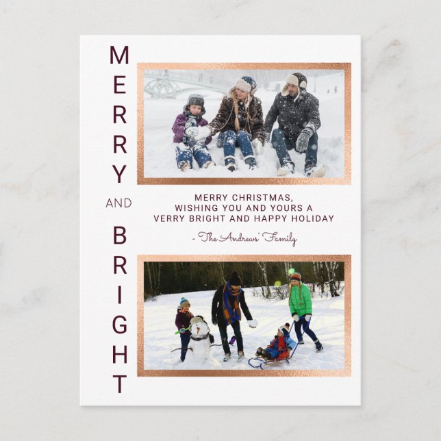 Carte Postale Joyeux et lumineux Simple Bourgogne Photo Noël (Devant)