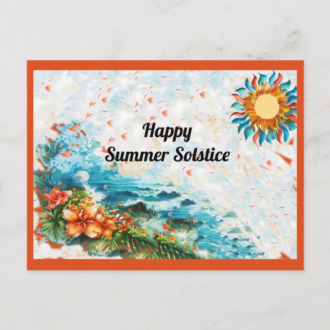 Carte Postale Joyeux été Solstice Solstice Fleurs Soleil Mer (Devant)