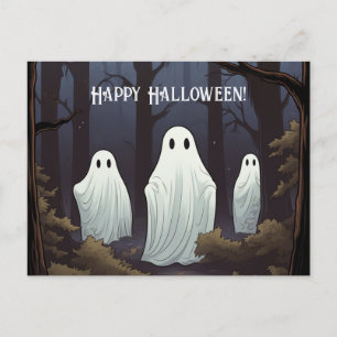 Carte Postale Joyeux fantômes d'Halloween dans une forêt