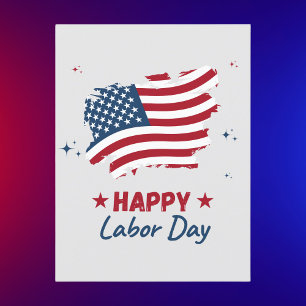 Carte Postale Joyeux Fête du Travail Drapeau rouge blanc et bleu