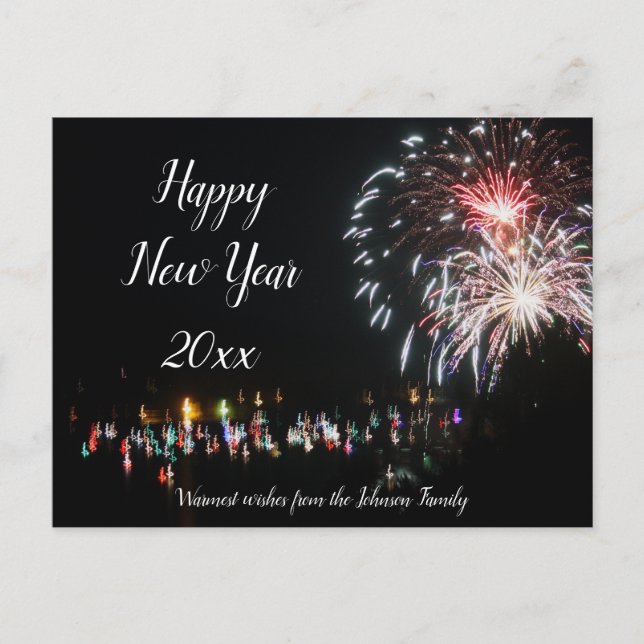 Carte Postale Joyeux Feu d'artifice du Nouvel An, voeux de famil (Devant)