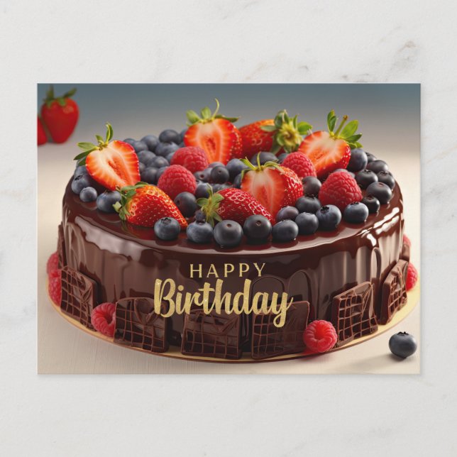 Carte Postale Joyeux gâteau au chocolat d'anniversaire (Devant)