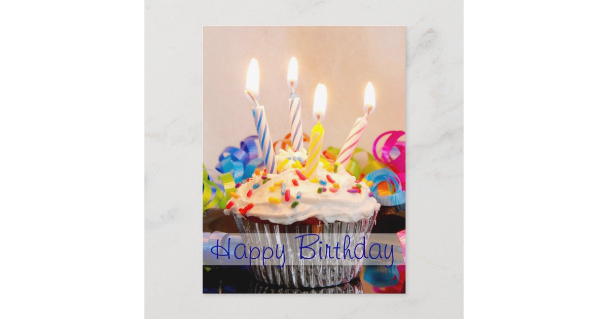 Carte Postale Joyeux Gateau D Anniversaire Avec Bougies Zazzle Ca