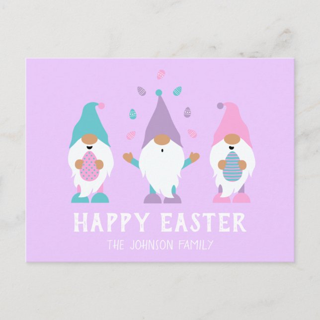 Carte Postale Joyeux Gnome de Pâques Jonglant des oeufs de Pâque (Devant)