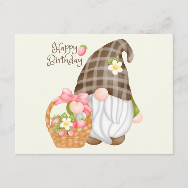 Carte Postale Joyeux Gnome mignonne d'anniversaire avec panier f (Devant)