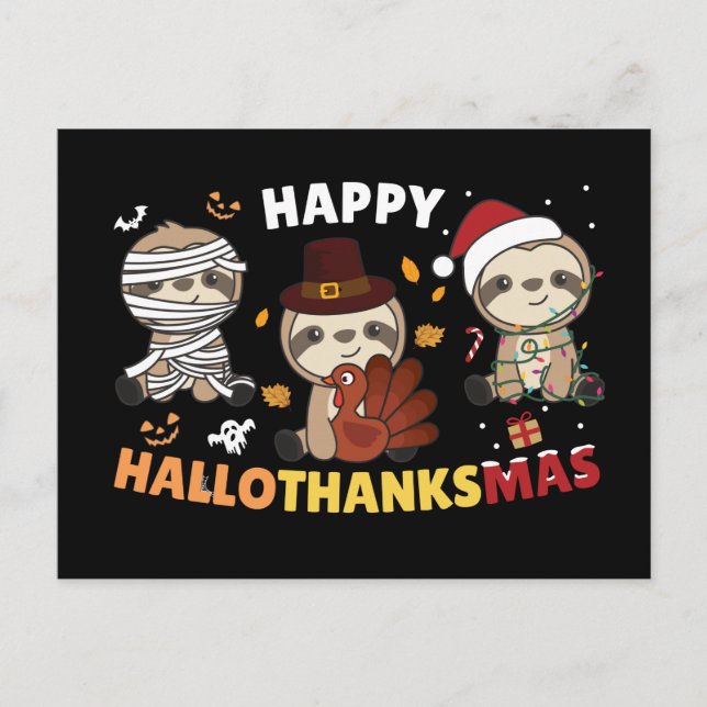 Carte Postale Joyeux Hallothanksmas Sloth Christmas Holiday Post (Devant)