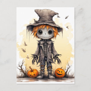 Carte Postale Joyeux Halloween Belle Ragdoll Scarecrow