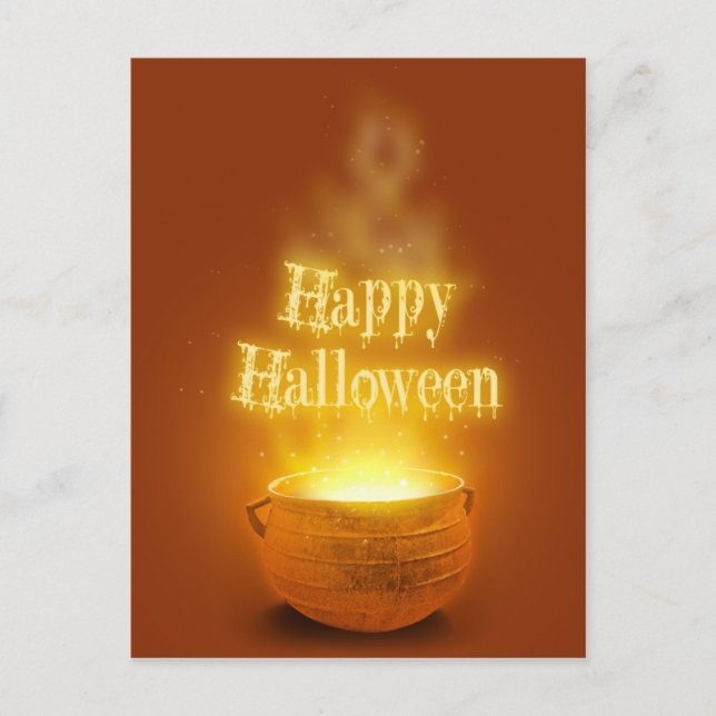 Carte Postale Joyeux Halloween Chaudron de Sorcière (Devant)
