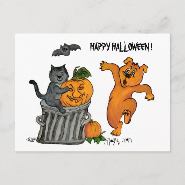Carte Postale Joyeux Halloween ! Chien et araignée de chauve-sou (Devant)