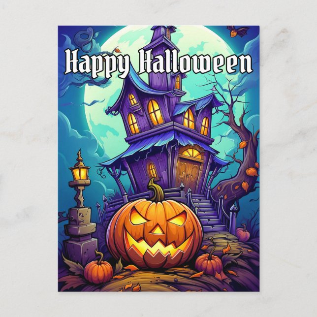 Carte Postale Joyeux Halloween | CITROUILLES ÉFFRAYANTS (Devant)