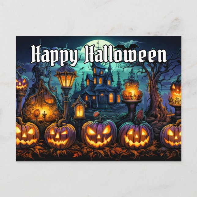 Carte Postale Joyeux Halloween | Citrouilles Siniètres Néfastes (Devant)