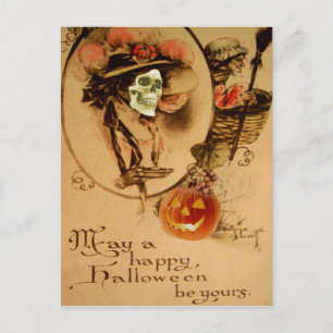 Carte Postale Joyeux Halloween Crâne Zombie Mort-Vivant Citrouil