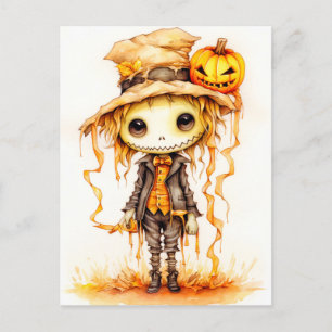 Carte Postale Joyeux Halloween   Cute Little Scarecrow