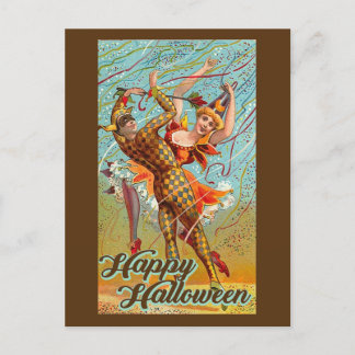 Carte Postale Joyeux Halloween Dancing Jester Masquerade Vintage
